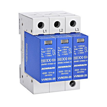 Túlfeszültség levezető készlet 3+0, TII, 255V/20kA, TN-C