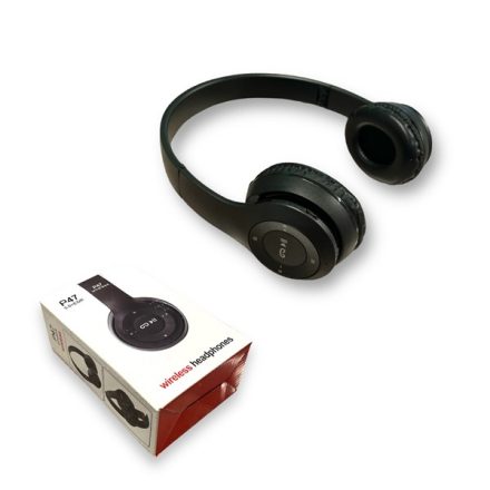 P47 vezeték nélküli fejhallgató, Bluetooth 5.0, Sztereó, 40 mm-es hangszóró, 15 órás autonómia, Fekete